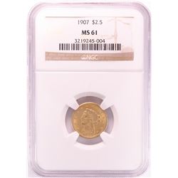 1907 $2 1/2 Liberty Head Quarter Eagle Gold Coin NGC MS61