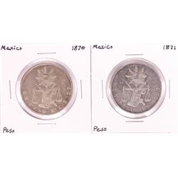 Lot of 1870-1871 Mexico Un Peso Silver Coins
