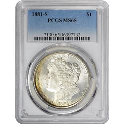 1881-S $1 Morgan Silver Dollar Coin PCGS MS64 Amazing Toning