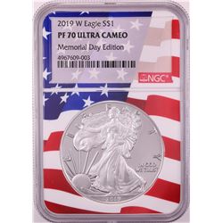 2019-W $1 Proof American Silver Eagle Coin NGC PF70 Ultra Cameo Memorial Day Flag Core