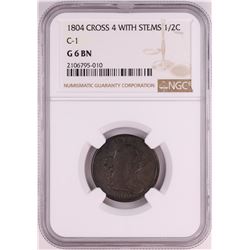 1804 Crosslet 4 Stems C-1 Draped Bust Half Cent Coin NGC G6 BN