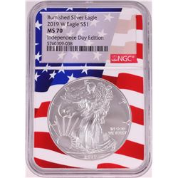 2019-W $1 Burnished American Silver Eagle Coin NGC MS70 Independence Day Flag Core