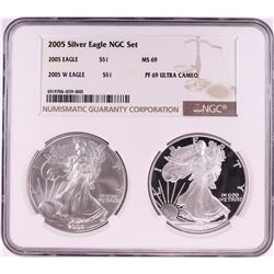 2005 $1 American Silver Eagle Coin Set NGC MS69/PF69 Ultra Cameo