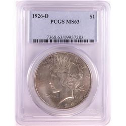 1926-D $1 Peace Silver Dollar Coin PCGS MS63