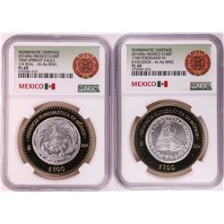 Lot of (2) 2014Mo Mexico 100 Pesos Bi-Metal Silver Coins NGC PL69
