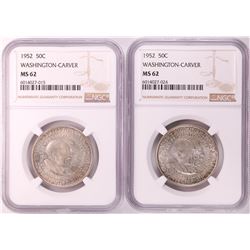 Lot of (2) 1952 Washington-Carver Commemorative Half Dollar Coins NGC MS62