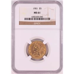 1901 $5 Liberty Head Half Eagle Gold Coin NGC MS61