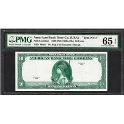 1929 10 Unit American Bank Note Co. "Test Note" PMG Gem Uncirculated 65EPQ