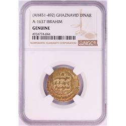 AH451-492 Ghaznavid Dinar A-1637 Ibrahim Gold Coin NGC Genuine