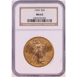 1924 $20 St. Gaudens Double Eagle Gold Coin NGC MS63