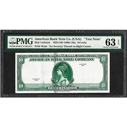 1929 10 Unit American Bank Note Co. "Test Note" PMG Choice Uncirculated 63EPQ