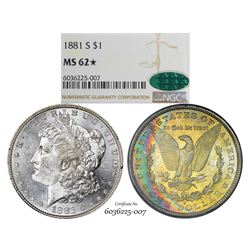 1881-S $1 Morgan Silver Dollar Coin NGC MS62* Star CAC Amazing Toning