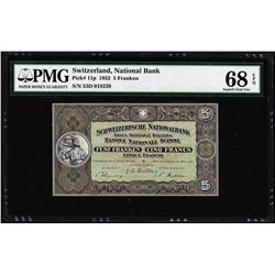 1952 Switzerland 5 Franken Note Pick# 11p PMG Superb Gem Uncirculated 68EPQ