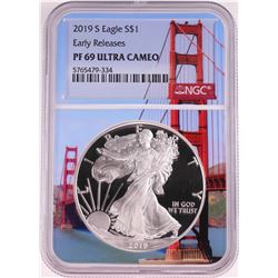 2019-S $1 Proof American Silver Eagle Coin NGC PF69 Ultra Cameo Bridge Core