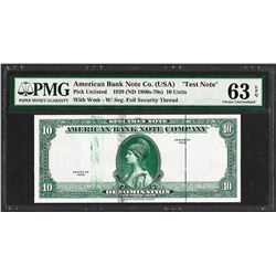 1929 10 Unit American Bank Note Co. "Test Note" PMG Choice Uncirculated 63EPQ