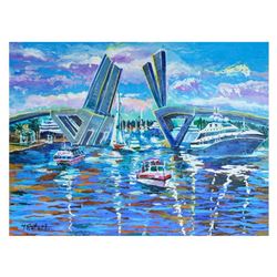 Yana Rafael, "Busy Waterway" Hand Signed Original Painting on Canvas with COA.