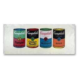 Steve Kaufman (1960-2010), "4 Soup Cans State One" Hand Signed HC Edition Hand Pulled silkscreen mix