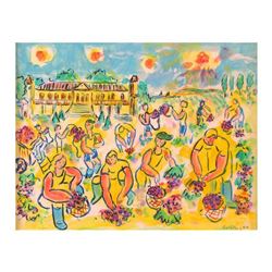 Wayne Ensrud "Harvest at Chateau Magnol, Bordeaux" Mixed Media Original Artwork; Hand Signed; COA