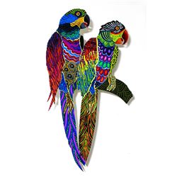 Patricia Govezensky- Original Painting on Laser Cut Steel "Two Parrots XX"