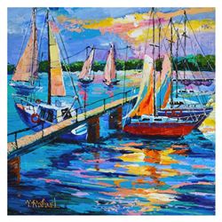 Yana Rafael, "Sailboats at Rest" Hand Signed Original Painting on Canvas with COA.