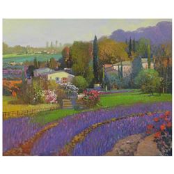 Ming Feng, "Lavender Fields" Original Oil Painting on Canvas, Hand Signed with Letter of Authenticit