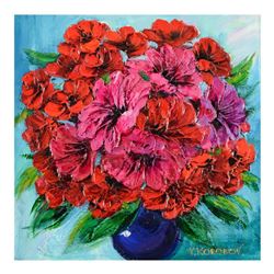 Yana Korobov, "Anemones" Original Acrylic Painting on Canvas, Hand Signed with Letter Authenticity.