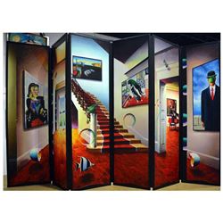 Ferjo, Original 6-Panel Wood Folding Screen Painting (96" x 54"), Hand Signed with Letter of Authent