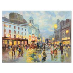 Valery Gromov, "Evening in the Square" Original Oil Painting on Canvas, Hand Signed with Letter of A