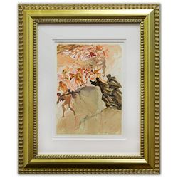 Salvador Dali- Original Color Woodcut on B.F.K. Rives Paper "Purgatory 25"