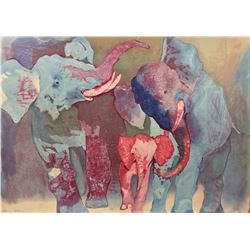 Edwin Salomon- Original Serigraph "Elephant Family"