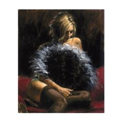 Fabian Perez, "Abanico De Plumas" Hand Textured Limited Edition Giclee on Board. Hand Signed and Num