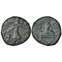 Ancient India: Kushans, Kanishka I (127-150 AD), copper tetradrachm of 'seated Buddha' type, 16.34g