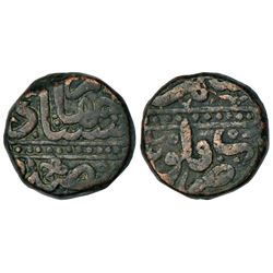 Mughals: Akbar (1556-1605 AD), copper dam, 20.35g, Shahr Patan mint. KM A32.21.