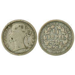 British India: Victoria Queen, divided legend, silver ¼ rupee, 1840, Madras mint, 2.73g.