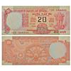 Image 1 : Paper Money: 20 rupees, fancy number, Wheel series, ND (1985-1990) signed by R.N. Malhotra.