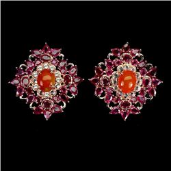 Natural Orange Opal & Ruby Earrings