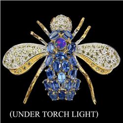 Natural Opal Rhodolite Garnet &  Sapphire Bee Brooch