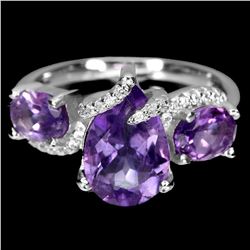 Natural Unheated Pear Amethyst 12x8 MM Ring