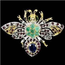 Natural Colombian Emerald & Rhodolite Garnet Brooch