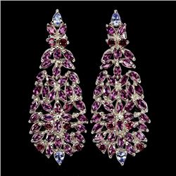 Natural Rhodolite Garnet & Tanzanite Earrings