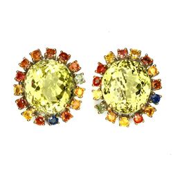 Natural Yellow Lemon Quartz Sapphire 115 Ct Earrings