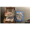 Image 2 : Box of Czechoslovakian glass necklaces and tray of keychains