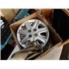 Image 2 : Box of 4 honda rim covers and wood tool box with dr scholls seat massager
