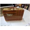 Image 2 : LARGE WOODEN LAZY SUSAN, WOOD TRAY W/ META HANDLES, GLASS CANDY DISH, DOOR DECOR, AND ORGANIZER CASE