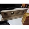 Image 3 : LARGE WOODEN LAZY SUSAN, WOOD TRAY W/ META HANDLES, GLASS CANDY DISH, DOOR DECOR, AND ORGANIZER CASE