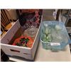 Image 1 : TRAY AND BIN OF GLASS VASES, PLATTERS AND EASTERN LIDDED DISH