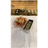 Image 1 : ART GLASS MAGNIFYING GLASS, CARNIVAL GLASS BOWL AND CAST BUDDAH