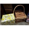 Image 1 : WICKER BASKETS, TIN BOX AND COLLECTABLES