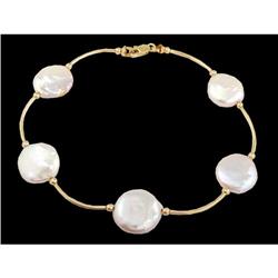 14KY Gold Top Drill Round Freshwater Pearl Brac