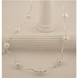 One Strand 7 MM Pearl and Silver Necklace